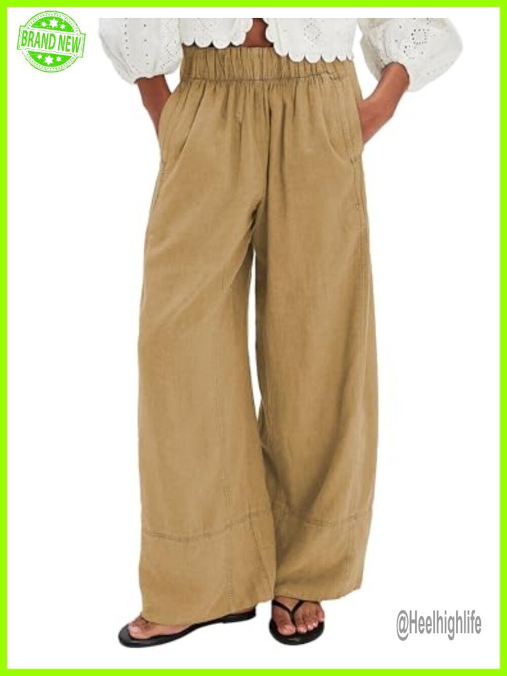 Linen Wide Leg Pants for Women High Rise Pull On Lounge Trousers